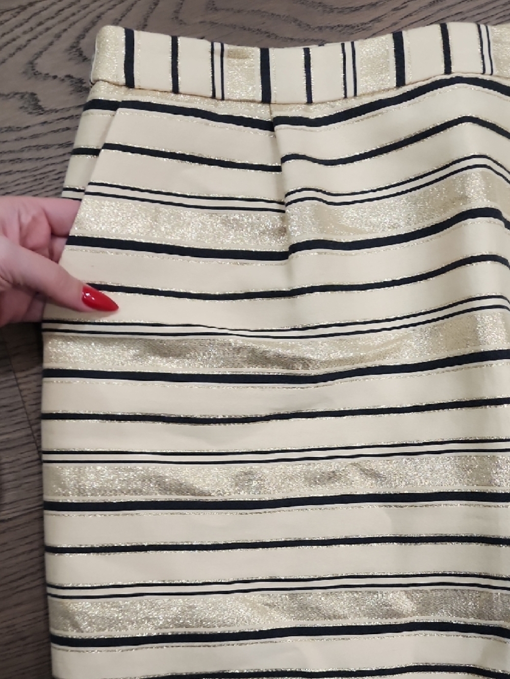 J. Crew Striped Cream, Navy And Gold Mini Skirt With Pockets - Picture 6 of 9